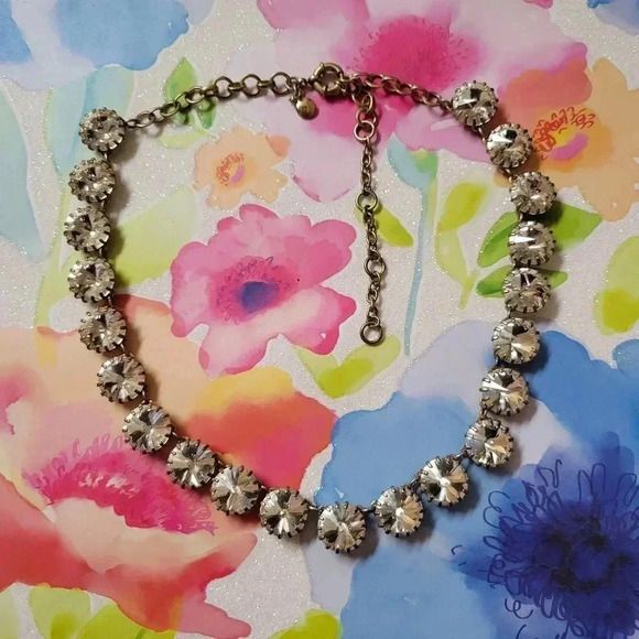 J. Crew Venus Flytrap Statement Necklace Gold Rhinestone Bib Collar - Picture 1 of 3